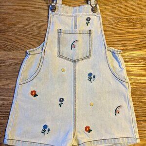Zara Baby Floral Embroidered Denim Short Overalls Size 2–3 Years